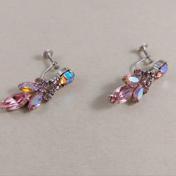 Sherman Jewelry - Sherman Pink & Silver Crystal Earrings